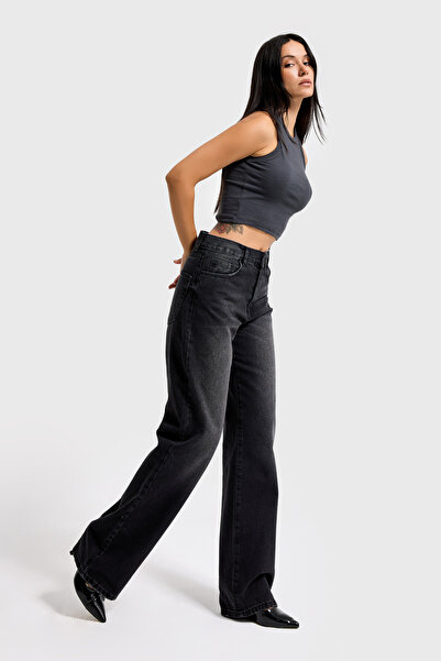 it's basic Women's Dark Smoked Color 2S6-1 Loose Fit Mid Waist 100% Cotton Denim Jean