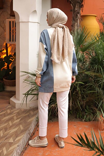 İmajButik Ecru Kot Paneled Modal Tunic