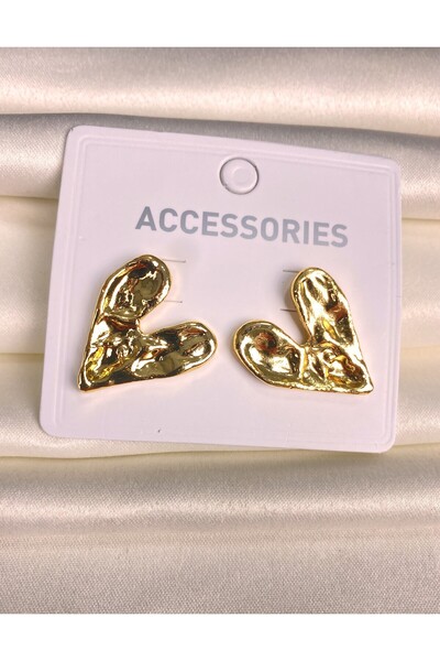 Furtek Aksesuar Women's Minimal Heart Model Steel Earrings Non-Tarnish Vintage