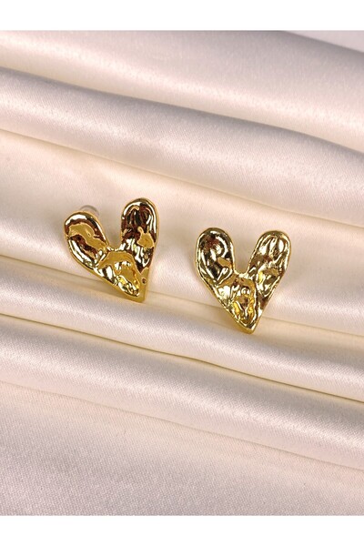 Furtek Aksesuar Women's Minimal Heart Model Steel Earrings Non-Tarnish Vintage