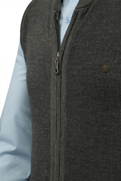 Çizgi Triko Men's Knit Vest with Zipper Pockets Steel Knitwear Classic Fit - 5015J
