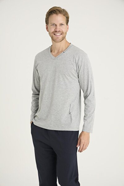 KLY 9269 Ανδρική μακρυμάνικη φόρμα πιτζάμα με λαιμόκοψη V