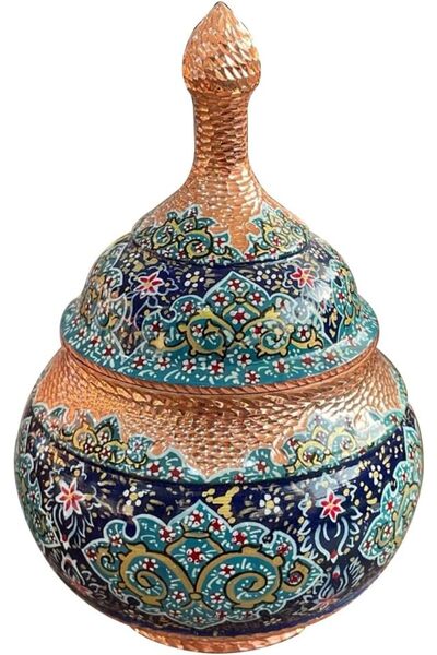 Margoun Handmade Enamel Copper Candy Sugar Bowl with Diamond-Cut Design