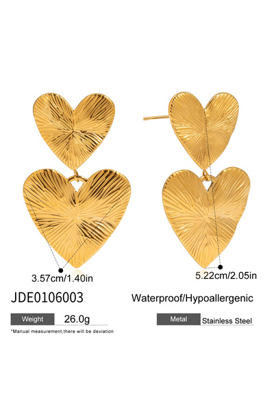 Just Pretty Corner 18 K Gold Plated Ribbed Big Heart Pendant Earrings