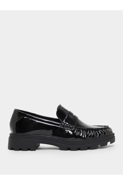 Styli Black Patent Leather Loafers