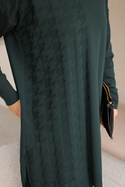 İmajButik Dark Green Cold Yarn Mercerized Knitwear Tunic