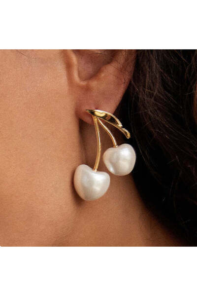 Just Pretty Corner 18K Gold Plated Pearl Cherry Stud Earrings for Parties