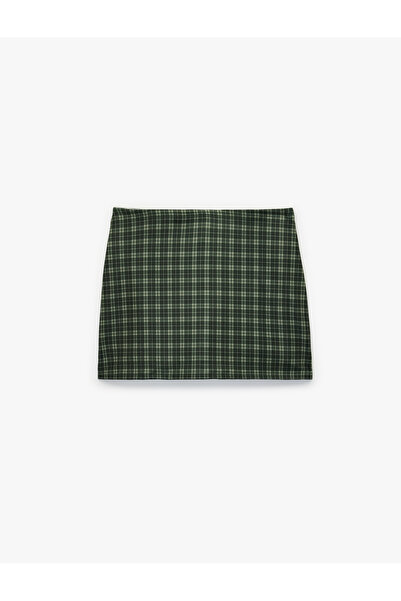 Koton High Waist Slim Fit Mini Skirt with Sports Plaid Shorts