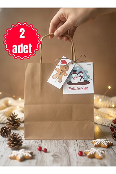 Sumicorn Design Yılbaşı Temalı Kraft Karton Çanta Hediye Paketi / Poşeti 2'li...