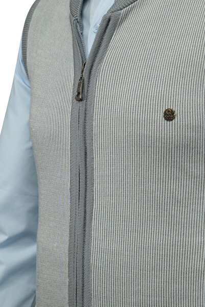 Çizgi Triko Men's Knit Vest with Zipper Pockets Steel Knitwear Classic Fit - 5015J