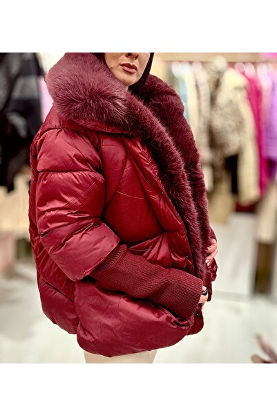 Brielle Women's Quilted Puffer Jacket with Knitted Sleeves and Detachable Fur - Premium