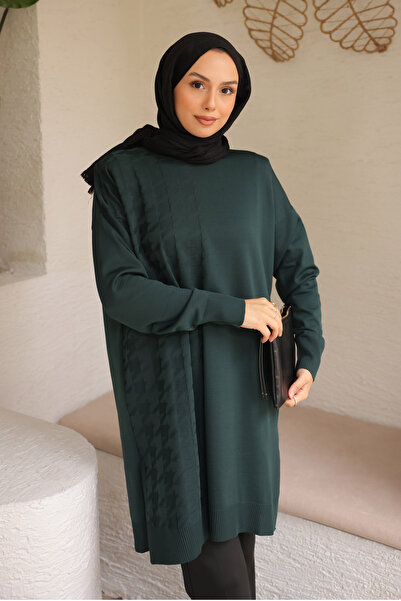 İmajButik Dark Green Cold Yarn Mercerized Knitwear Tunic