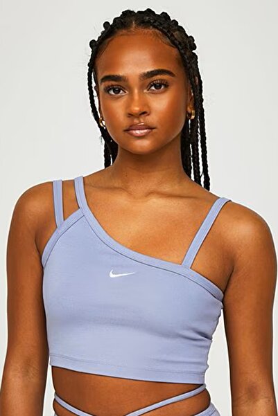 Nike Îmbrăcăminte sportivă de zi cu zi, maiou crop asimetric pentru femei, maiou crop cu bretele pentru femei, liliac