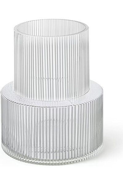 SPNOR Clear Ribbed Fluted Glass Vase for Flowers - Modern Cylinder Centerpiece