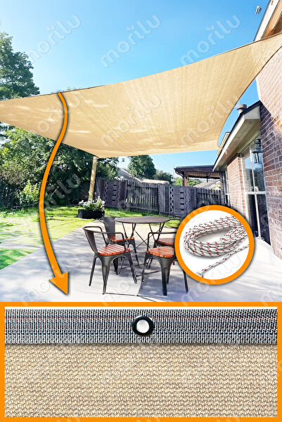 Morilu %95lik Gölgelik Krem File PERDE - KIRÇILLI Şeritli Halkalı - Karavan K...