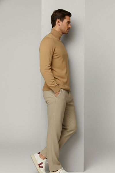 COMBİNE MİCHAİL Men's Winter Brown Half Fisherman Knit Sweater