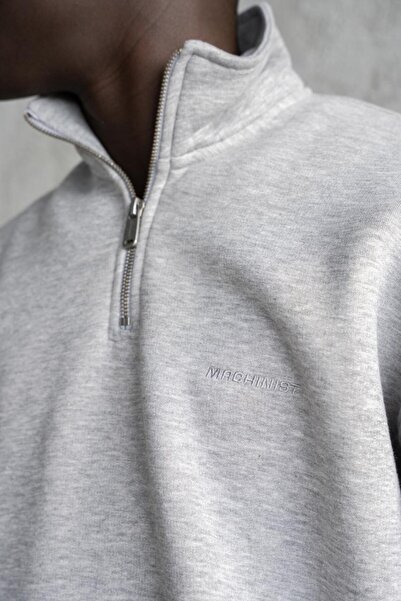 Machinist Мъжка базова блуза с висока яка, сива меланж