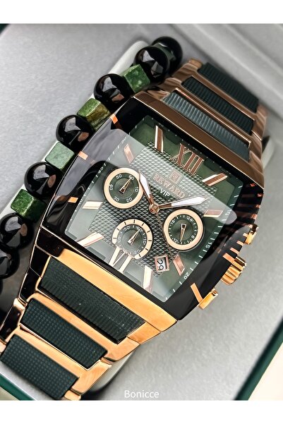 Reward Men's Watch, Steel-Silicone Band, Functions Active, Green Color, with Calendar, in Stylish Box, Bracelet Gift