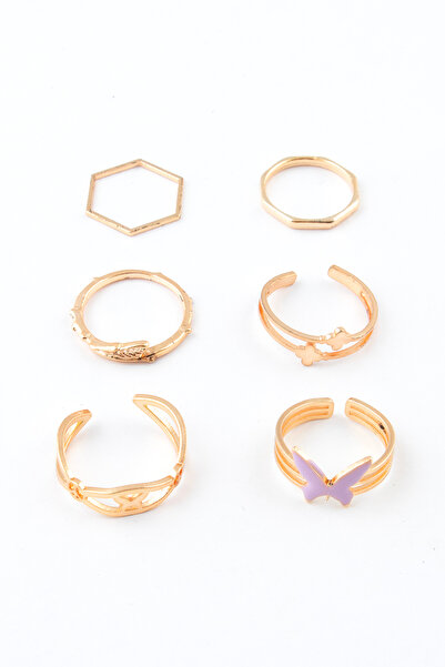 Sortie Aksesuar مجموعة خواتم مكونة من 6 قطع مع أشكال أوراق الفراشة والزهور ال...