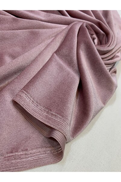 Yiğit Kumaş İpek Kadife Kumaş Likralı Dökümlü Elbiselik Pudra