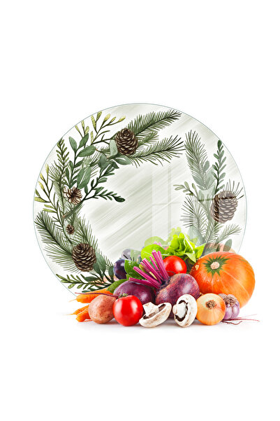 Decovetro Glass Cutting Board and Serving Tray Round Christmas New Year Wreath Patterned 30 X 30 cm