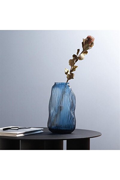 THE WHITE SHOP Blue Ribbed Glass Vase (Small)