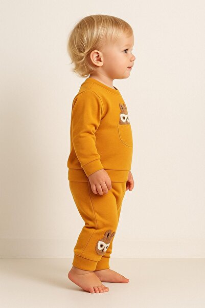 dinamik çocuk Girl baby cute rabbit embroidered long sleeve 2-piece bottom top baby set with glasses %100 cotton 6-9-12-18 months