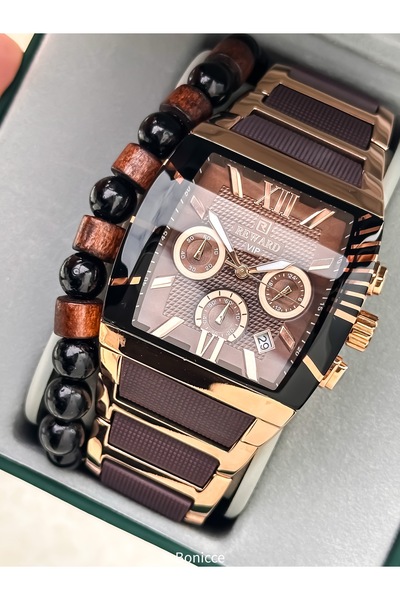 Reward Men's Watch, Steel-Silicone Band, Functions Active, Brown Calendar, Stylish Box, Bracelet Gift