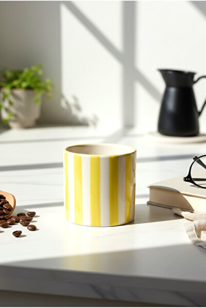 FH finehome Elly Çizgili Kulpsuz Kupa Sarı