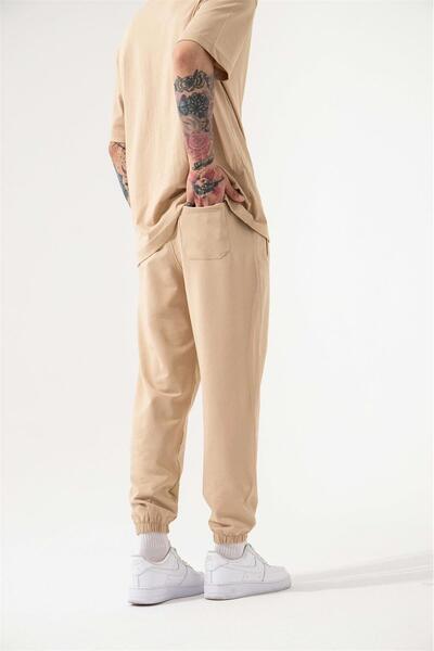 Machinist Men's Relaxed Basic Elasticated Leg Jogger Sweatpants Beige