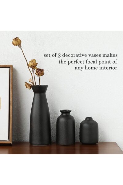 NEAGLORY Ceramic Vase Set of 3 - Matte Black, Minimalist Boho