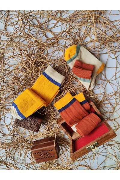 BROSS KİDS SOCKS 2-6 yaş arası cotton yumuşak dokulu sonbahar renklerinde 3'l...