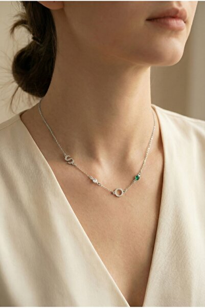 neshely jewelry 925 Ayar Gümüş Kişiye Özel 2 Doğum Taşlı ve 2 Harfli Eş, Sevg...