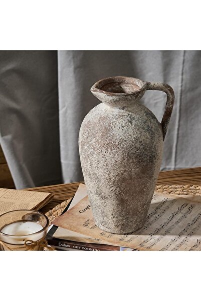 Luka Ceramic Rustic Farmhouse Terracotta Vase with Handle (9.25in, Brown)