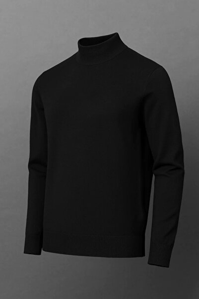 COMBİNE MİCHAİL Men's Basic Loose Black High Neck Knit Sweater