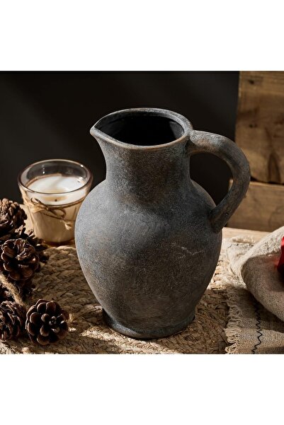 Heifgott Rustic Ceramic Farmhouse Vase with Handle, Whitewashed Terra Cotta (Bronze)