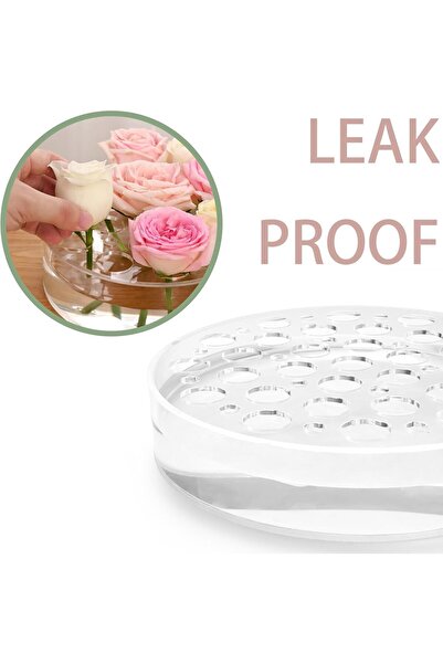 TERRIFI Clear Circular Leak-Proof Acrylic Low Round Vase (16+5 Holes)