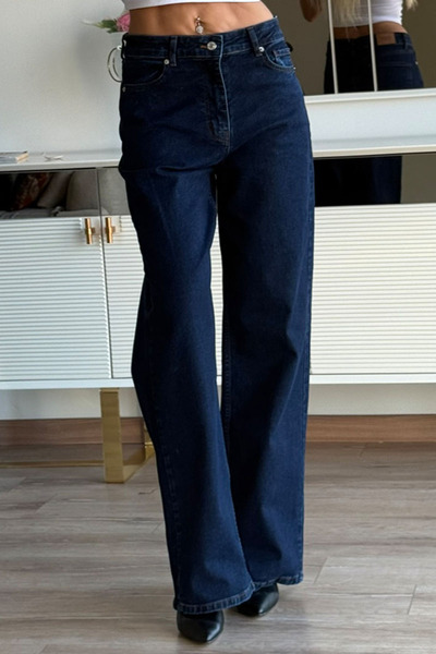 CİDDE Pantaloni de damă talie înaltă material elastic cu picioare largi, model Palazzo, blugi din denim