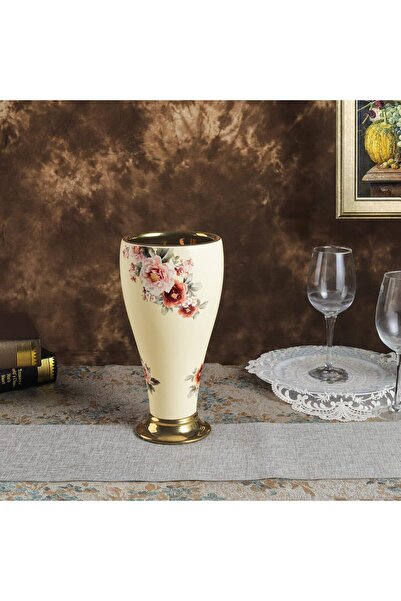 fanquare 12" Gold Floral Porcelain Vase for Home Decor (15 x 15 x 29.5 cm)