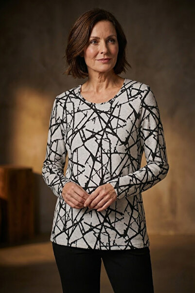 YXL COLLECTION Bluză pentru mamă, mărime mare, material elastic guler rotund cu model de marmură, pulover moale