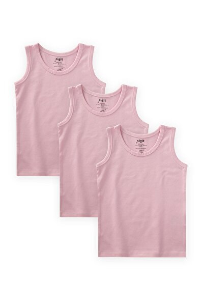 Cigit Triple Wide Strap Tank Top Set 2-9 Years Candy Pink