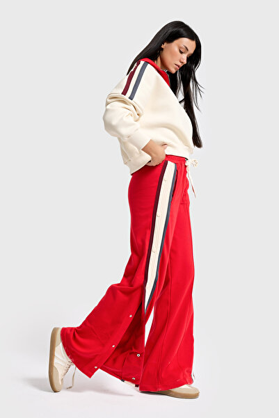 it's basic Γυναικείο κόκκινο μπεζ w5-105 Φούτερ Φούτερ Παντελόνι Σετ Σχεδιαστικό Σετ 2 τεμαχίων