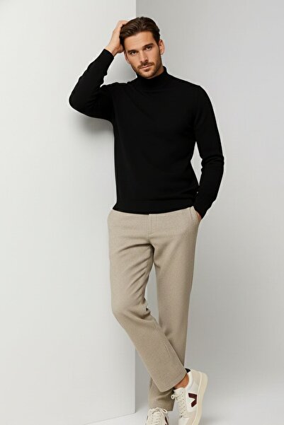 COMBİNE MİCHAİL Men's Winter Black Half Fisherman Knit Sweater