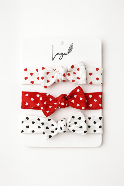 LOGO AKSESUAR Baby Girl Red White Heart Printed 3-Piece Bandana Set
