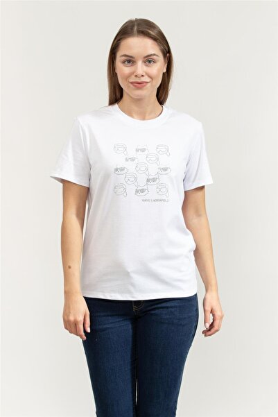Karl Lagerfeld Ikon Seasonal Rs Kadın Bisiklet Yaka T-Shirt Beyaz