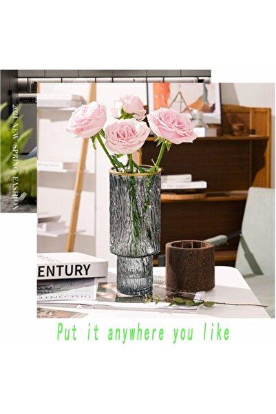 TERRIFI Artistic Wood Glass Vase with Wooden Base, Tall Cylinder Vase for Flowers, Wedding Centerpiece & Tab