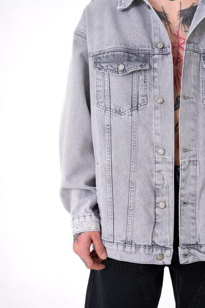Machinist Men's Oversized Pocket Washable Denim Jacket Gray