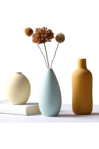 Heifgott Ceramic Vase 3-Piece Set - Small Rustic Multicolor Vases for Home Decor