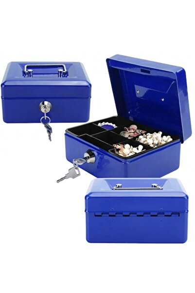 Optim Solution Μεταλλικό χρηματοκιβώτιο μετρητών, θήκη για κέρματα, κλειδαριά κυλίνδρου, 15×12×8 cm, μπλε