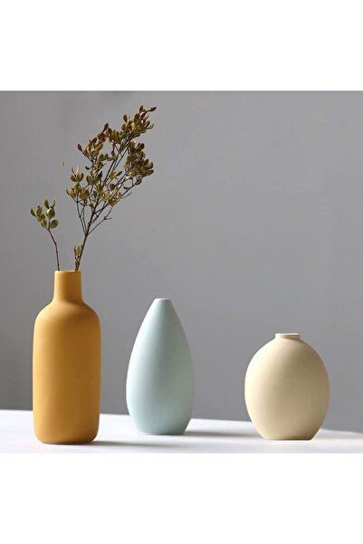 Heifgott Ceramic Vase 3-Piece Set - Small Rustic Multicolor Vases for Home Decor